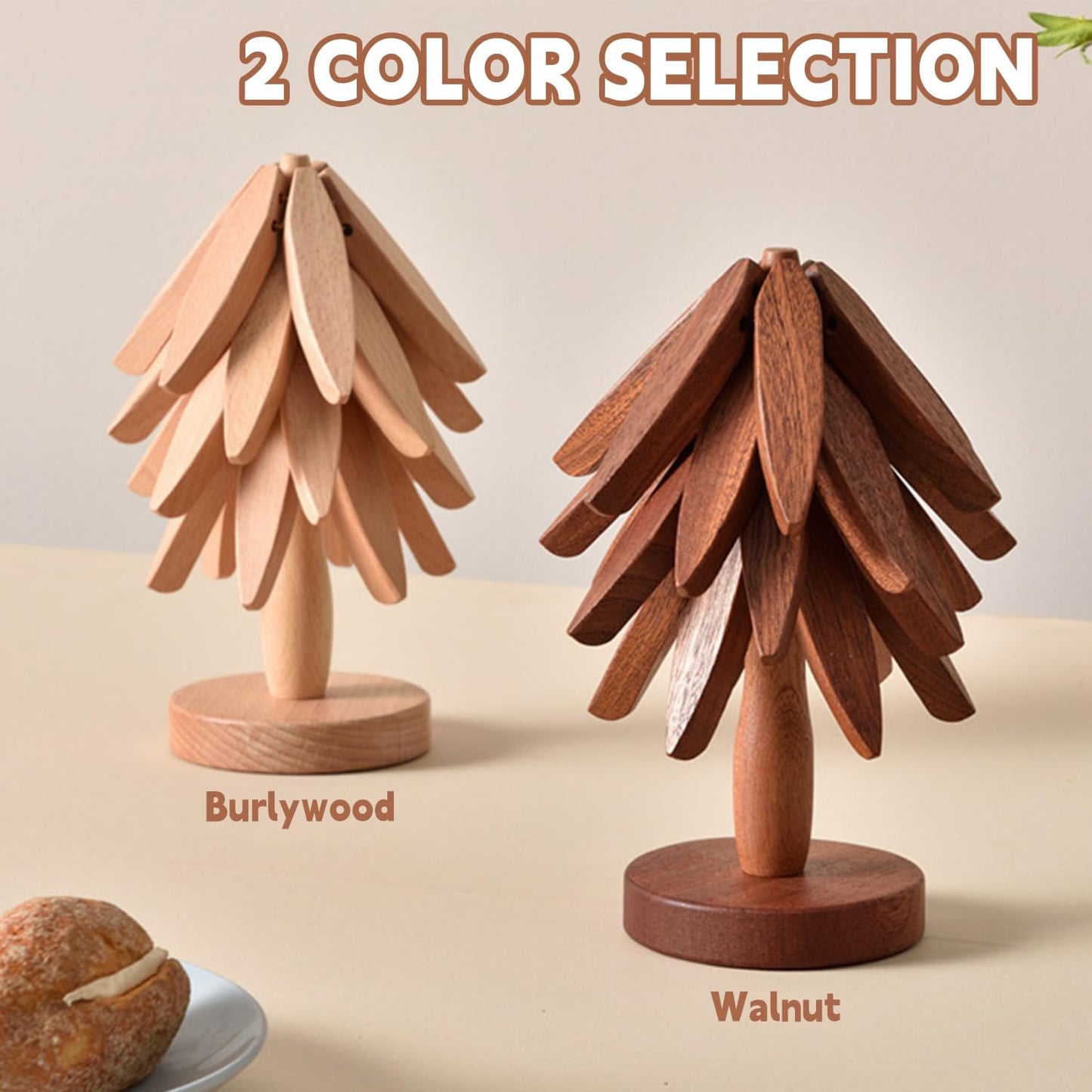 🔥Christmas Early Discount 49% Off✨Natural Tree Trivet Set - 4 Wooden Trivets & 1 Stand Like a Christmas Tree🎄